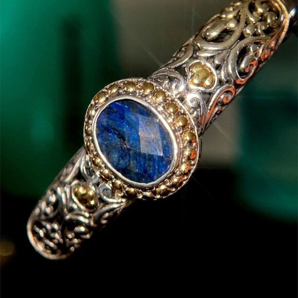 18k Gold/925 Silver Lapis Lazuli Open Cuff - Picture 8 of 11